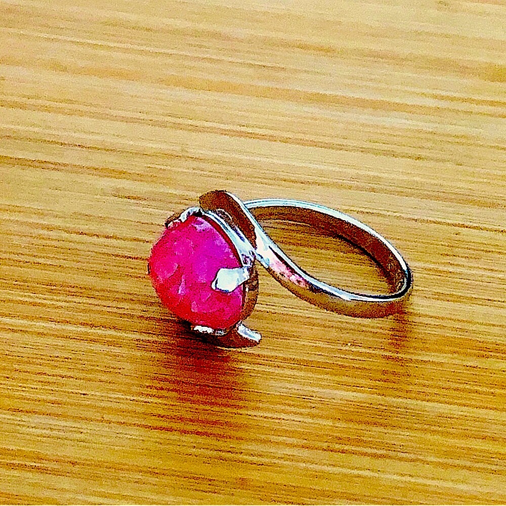 $42 Vibrant Pink Rhodochrosite Estate Ring Size 6 Hallmark Sterling - Picture 5 of 7